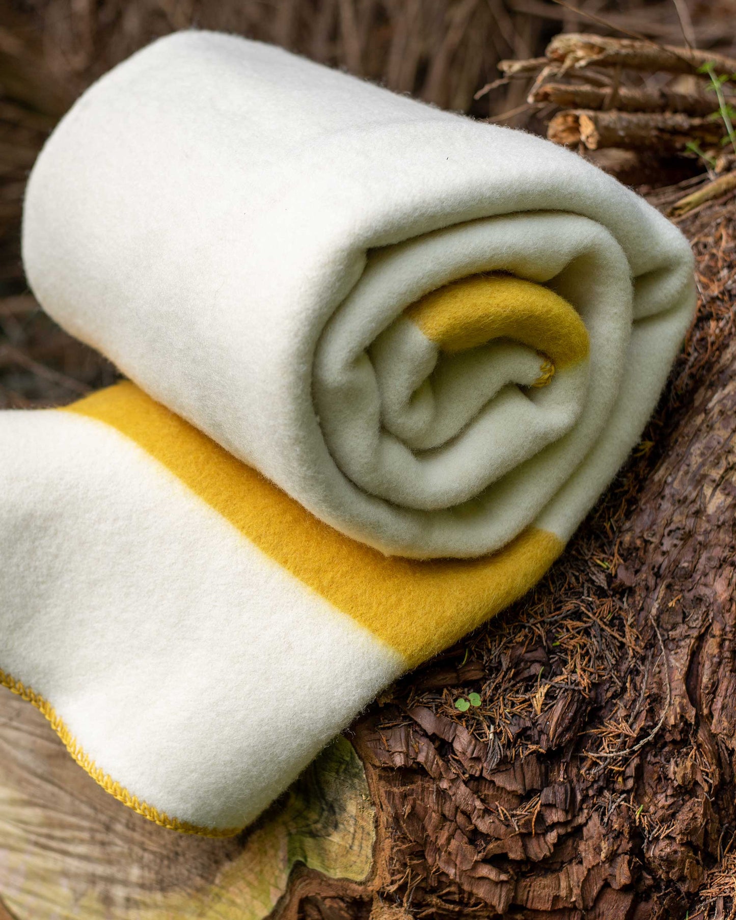 Pure Wool Blanket - Natural White/Mustard
