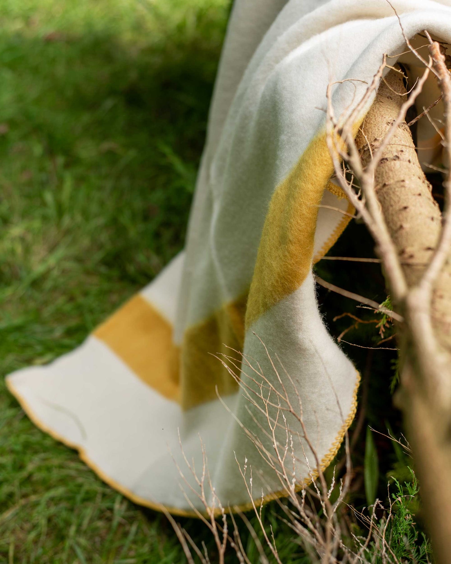 Pure Wool Blanket - Natural White/Mustard