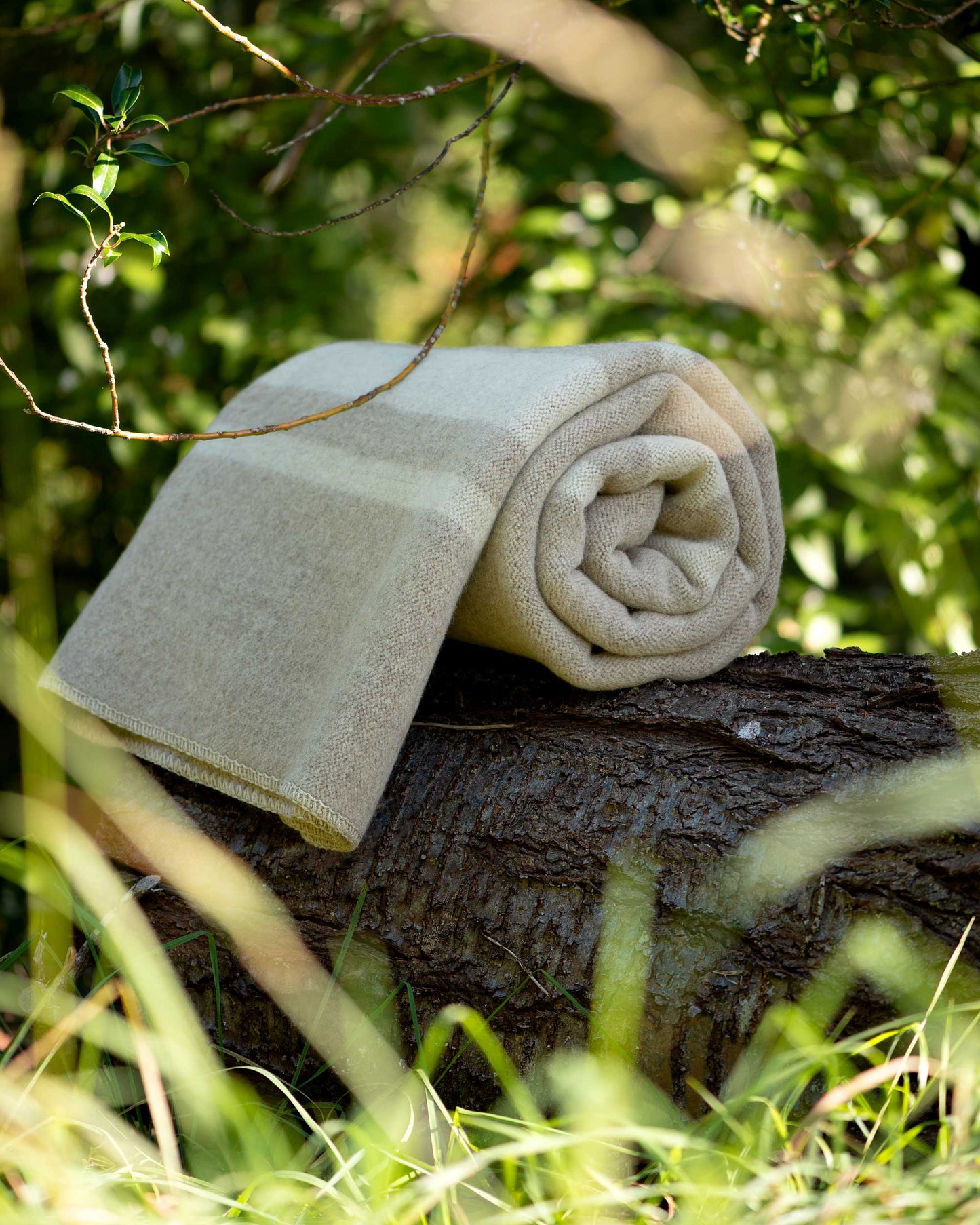 100% Wool Heavyweight Blanket - Natural Beige/White Stripes