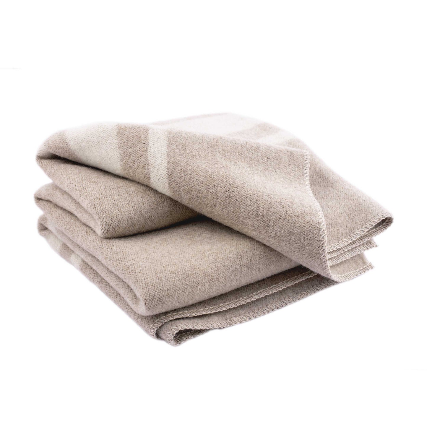 100% Wool Heavyweight Blanket - Natural Beige/White Stripes