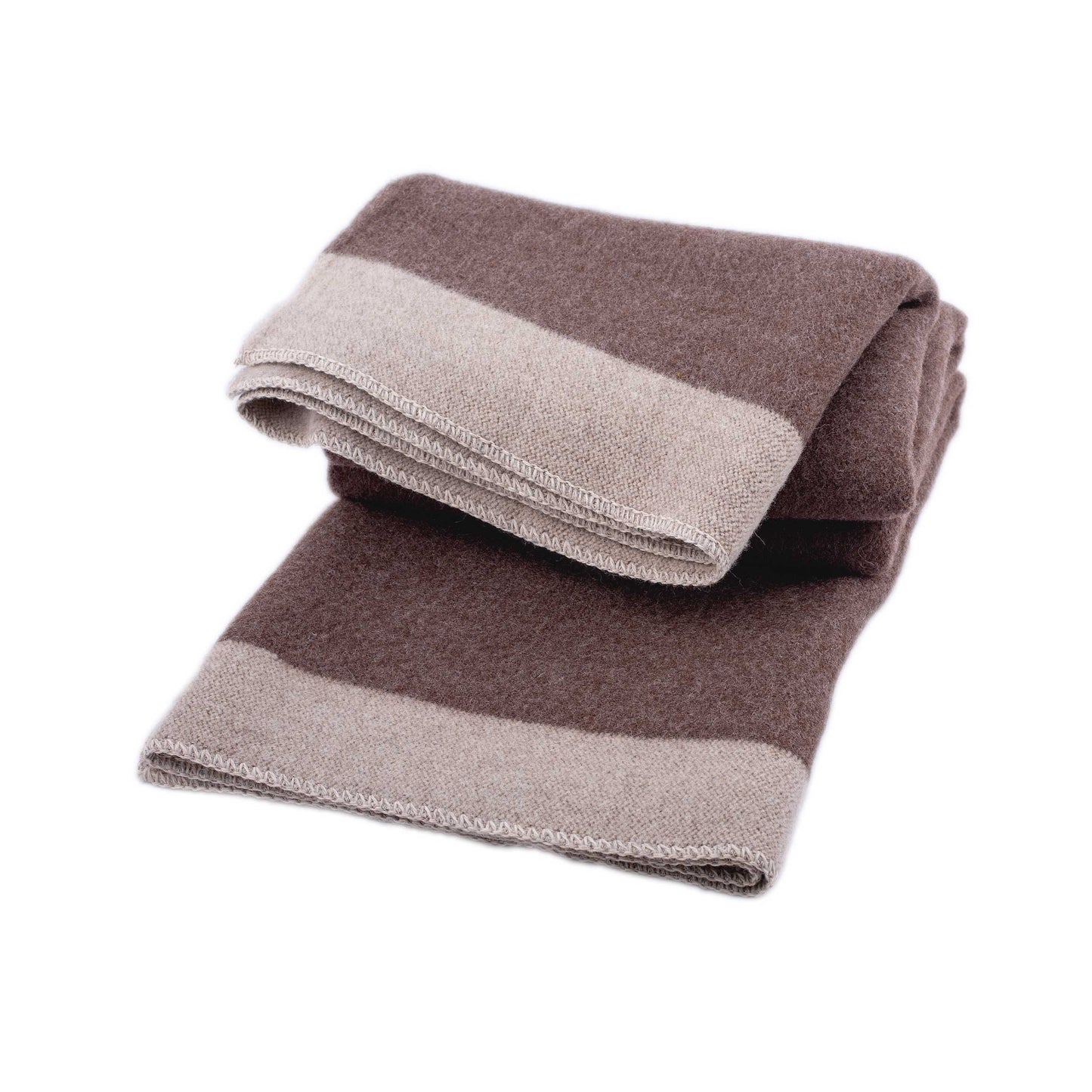 100% Wool Heavyweight Blanket - Natural Brown/Beige Stripes