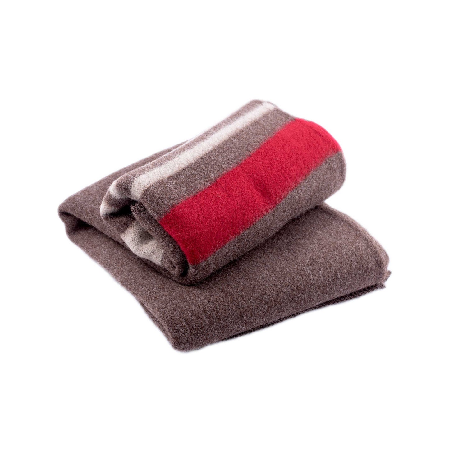 100% Wool Heavyweight Blanket - Natural Brown, Beige & Red Stripes