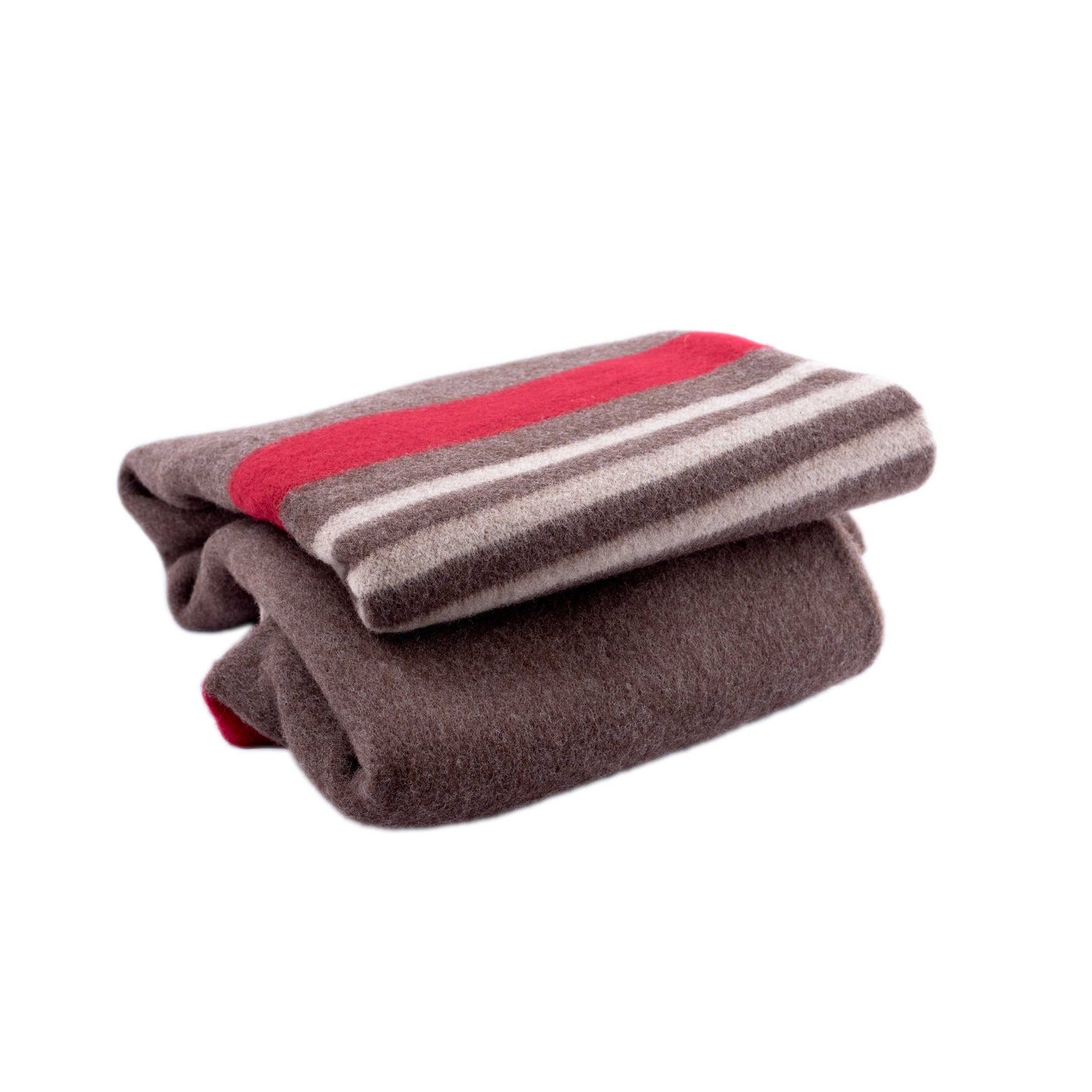100% Wool Heavyweight Blanket - Natural Brown, Beige & Red Stripes