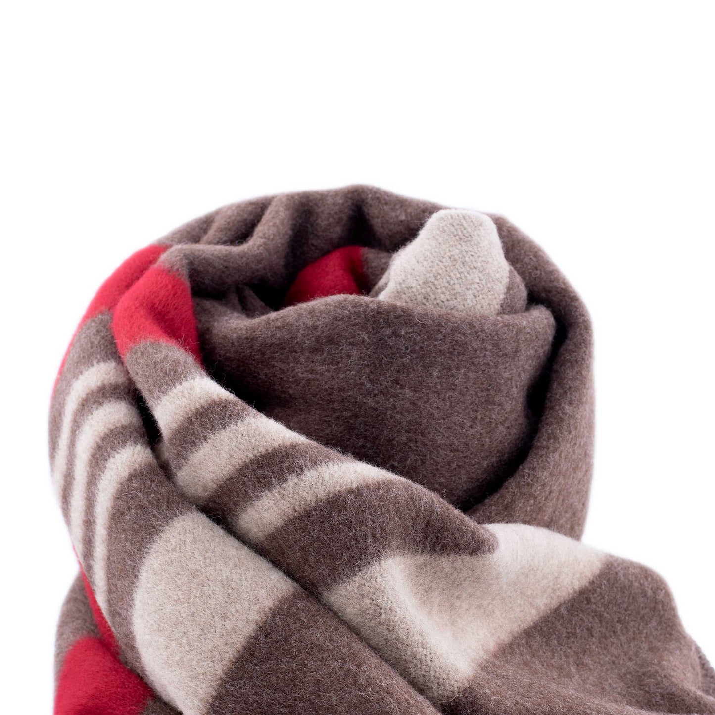 100% Wool Heavyweight Blanket - Natural Brown, Beige & Red Stripes