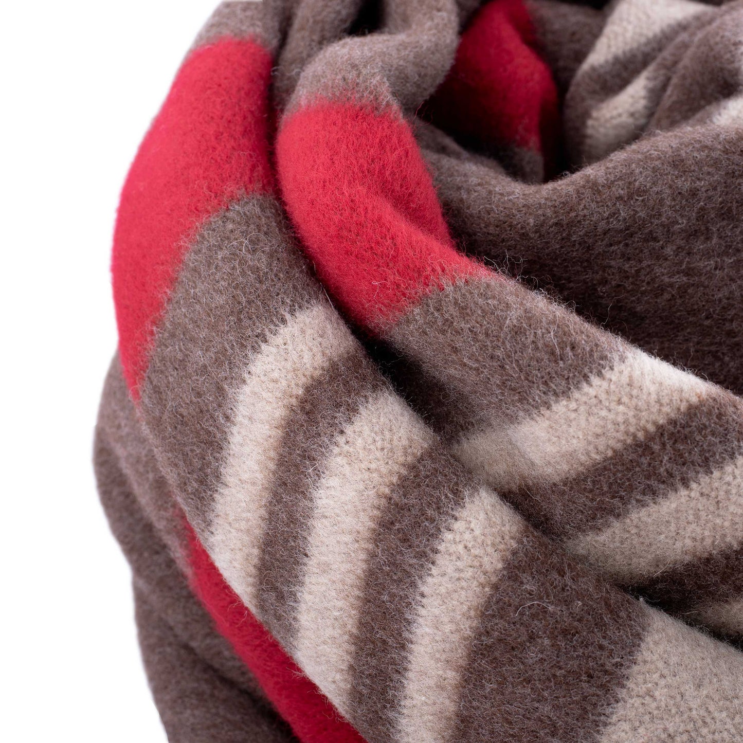 100% Wool Heavyweight Blanket - Natural Brown, Beige & Red Stripes