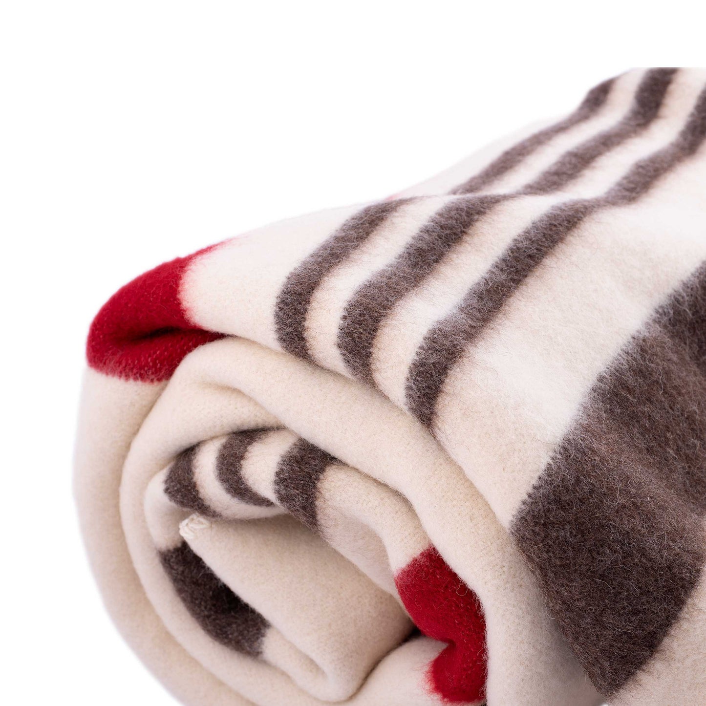 100% Wool Heavyweight Blanket - Natural White, Brown & Red Stripes