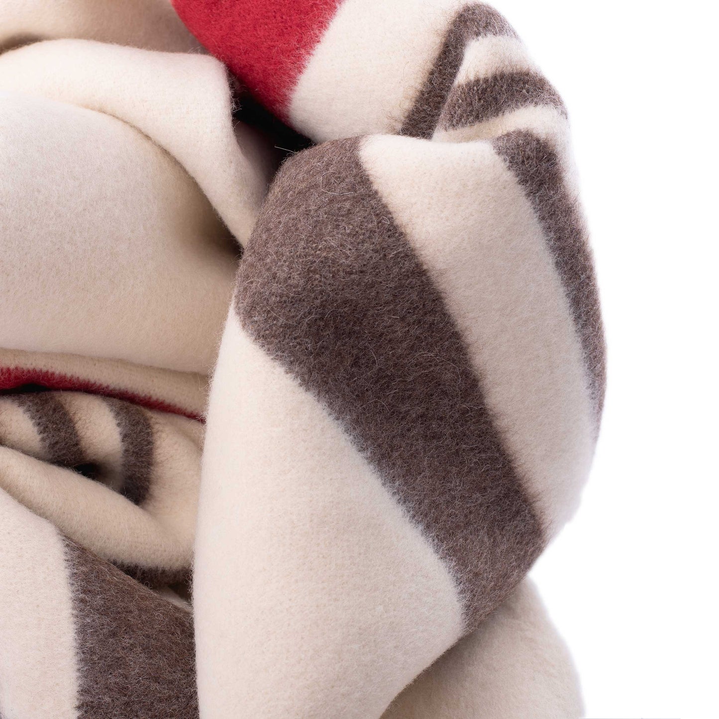 100% Wool Heavyweight Blanket - Natural White, Brown & Red Stripes