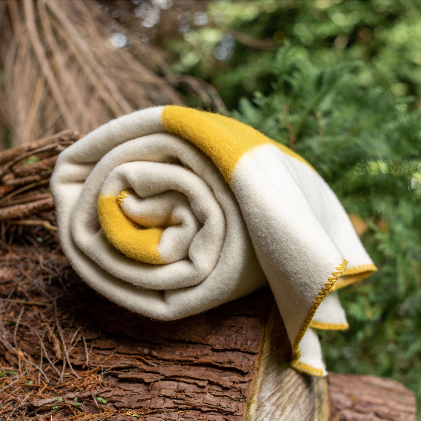 Pure Wool Blanket - Natural White/Mustard