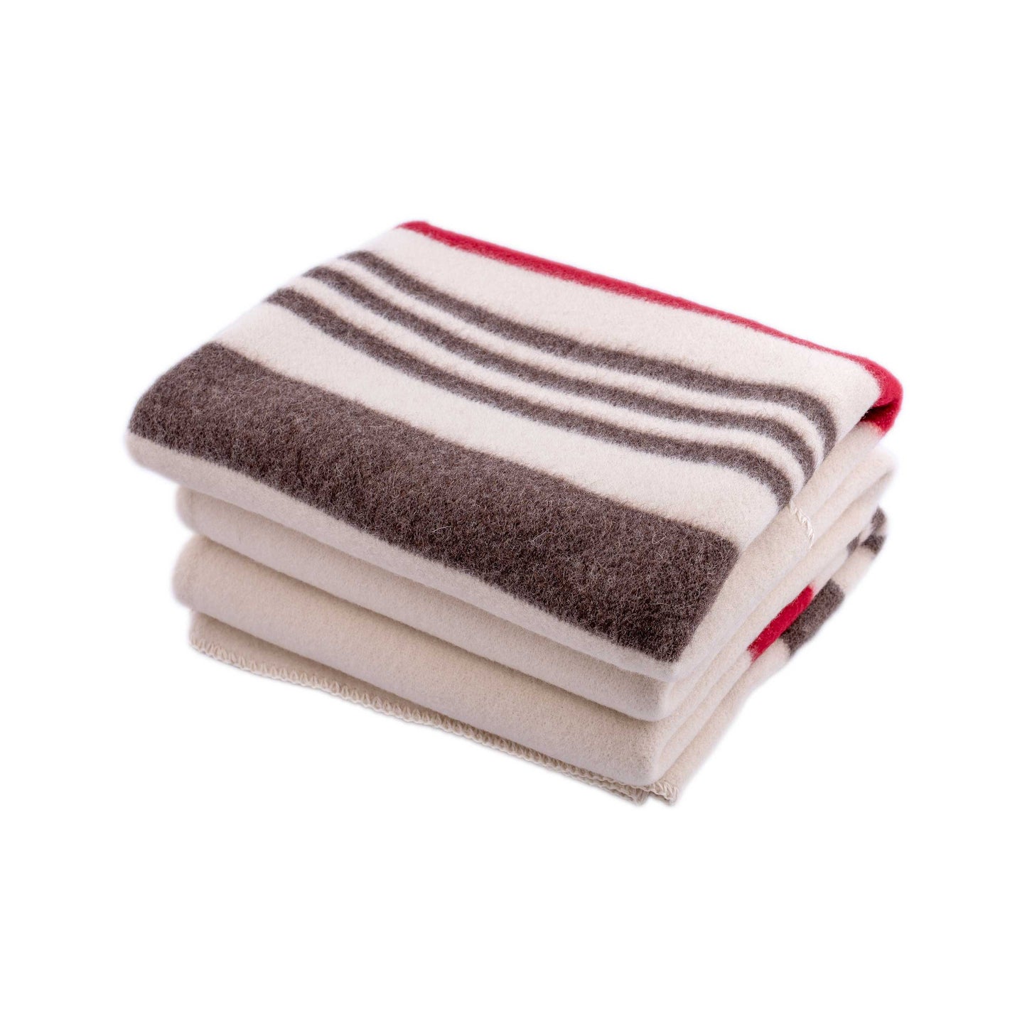 100% Wool Heavyweight Blanket - Natural White, Brown & Red Stripes