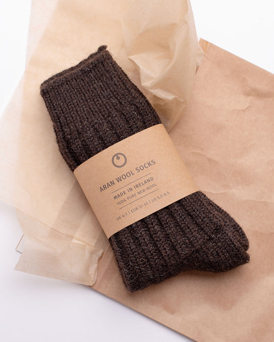 100% Wool Irish Aran Socks | Natural Brown