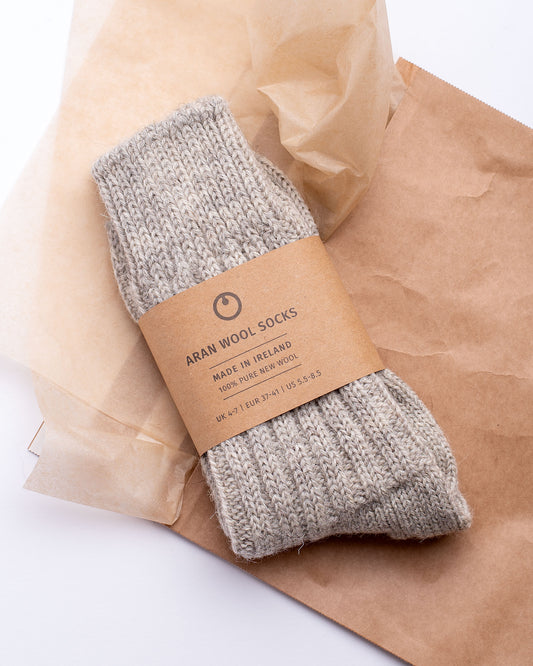 100% Wool Irish Aran Socks | Light Natural