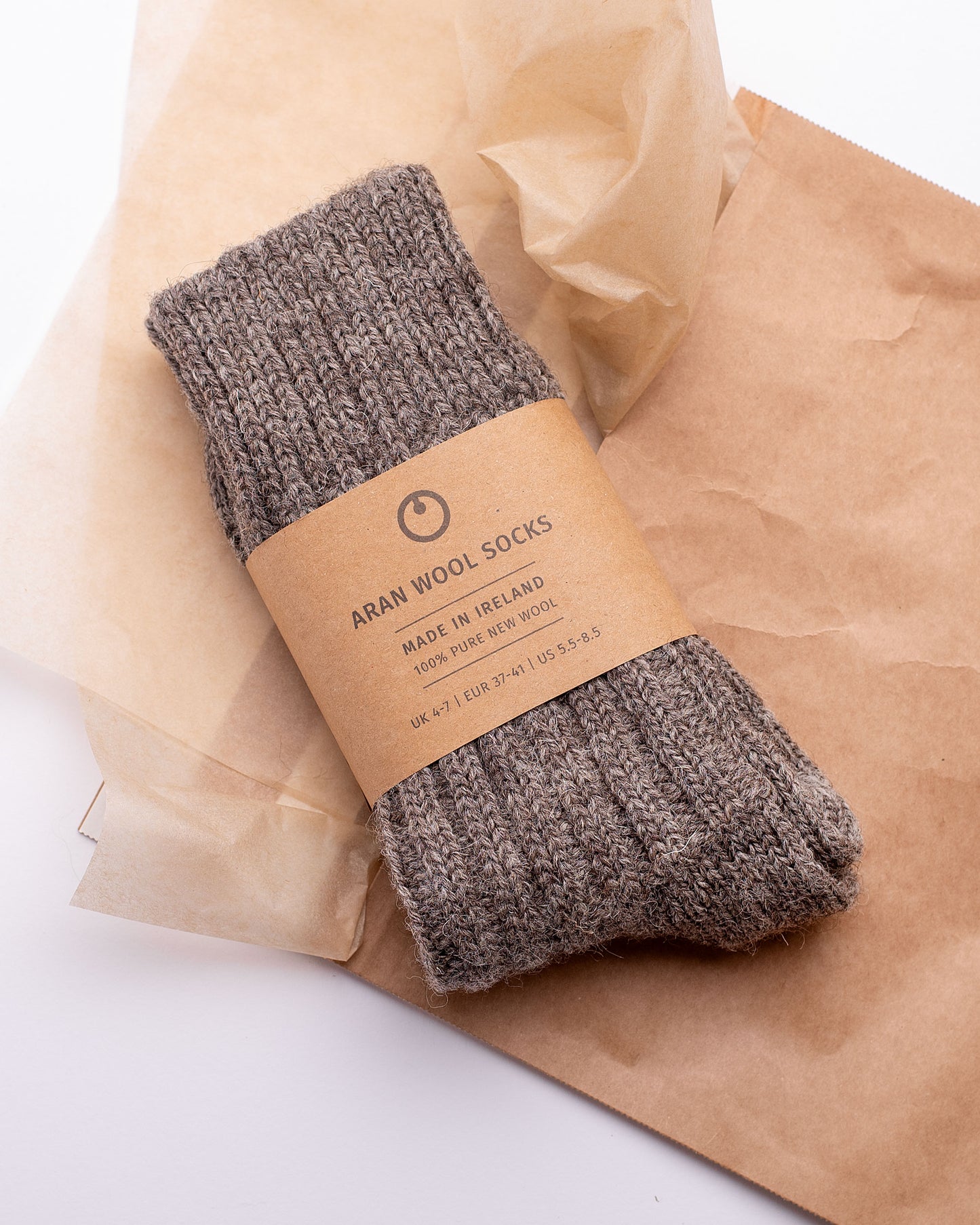 100% Wool Irish Aran Socks | Dark Natural