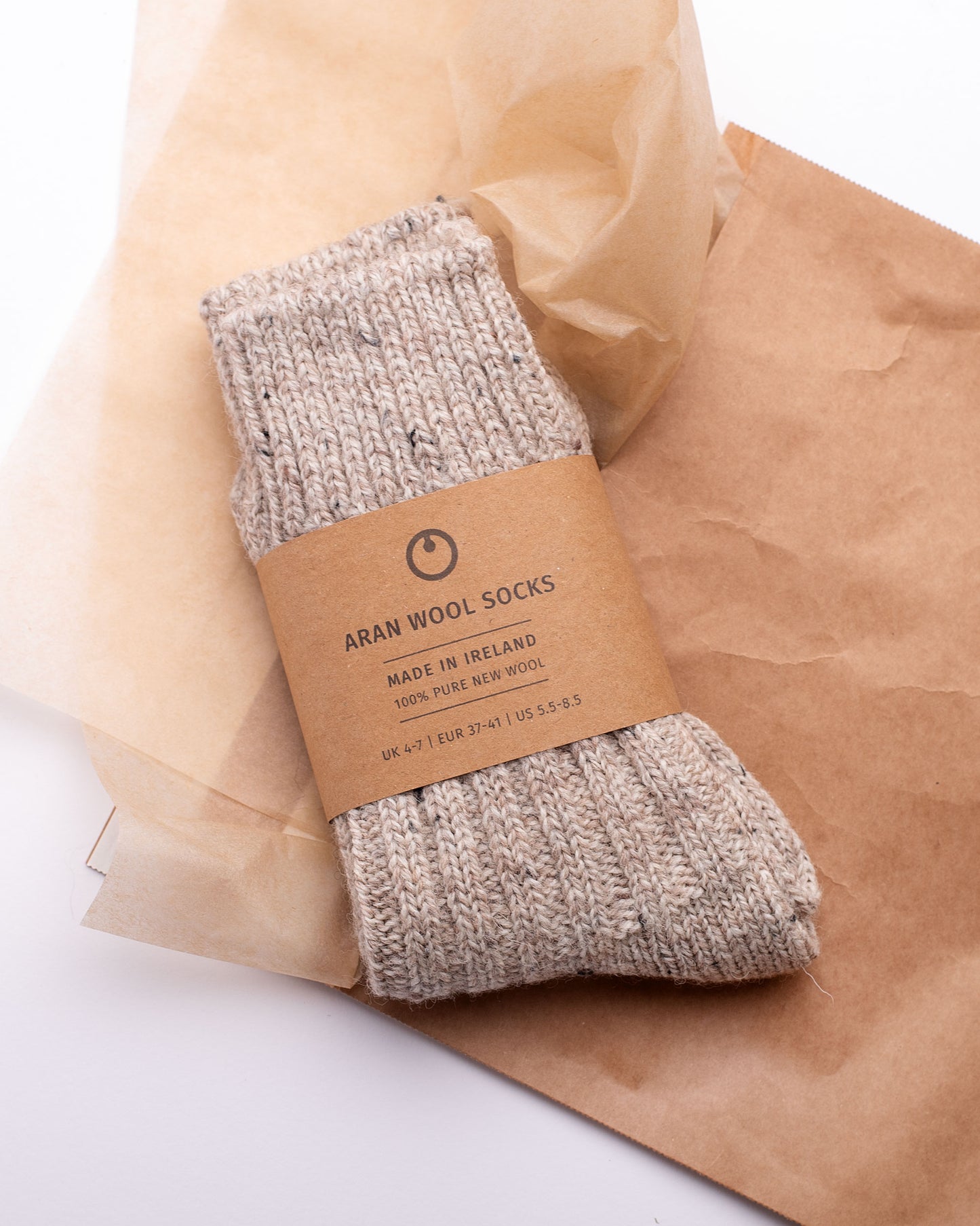 100% Wool Irish Aran Socks | Natural Tweed