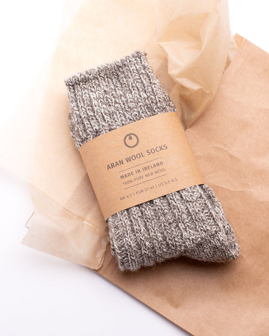 100% Wool Irish Aran Socks | Natural Mix