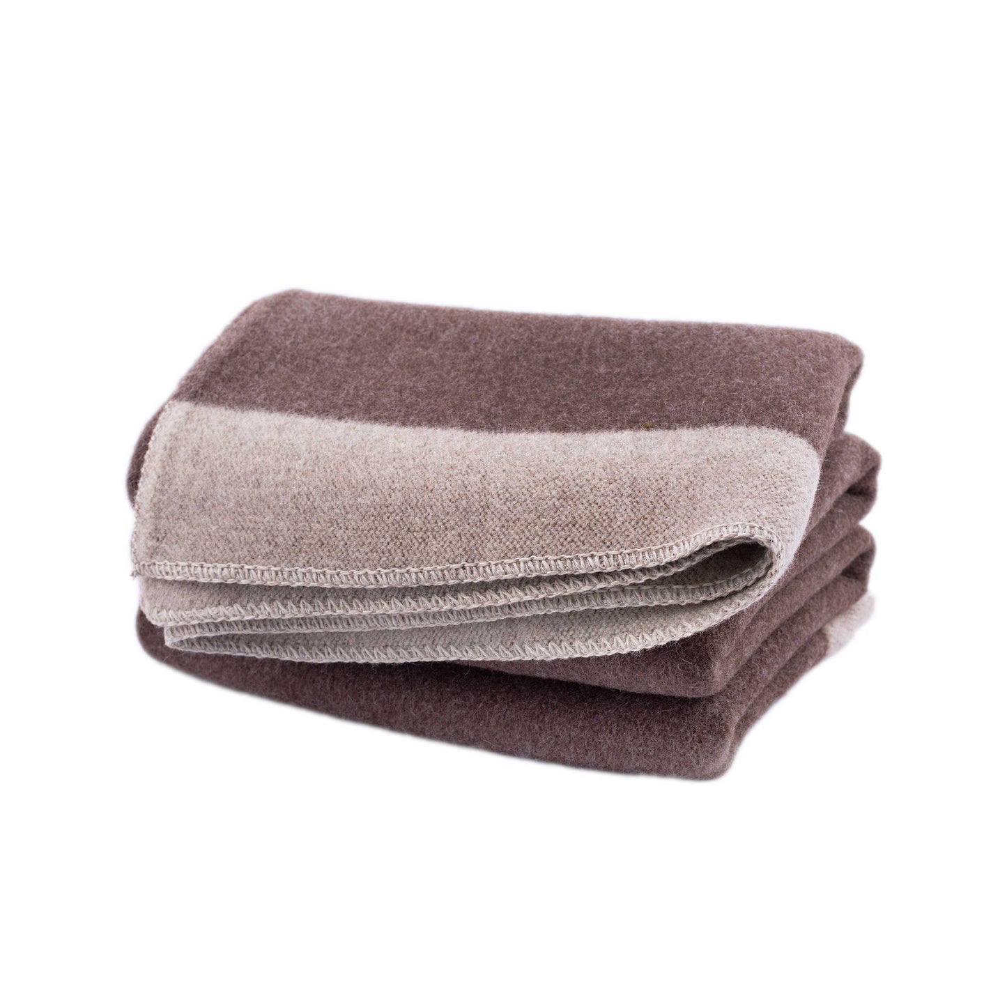 100% Wool Heavyweight Blanket - Natural Brown/Beige Stripes