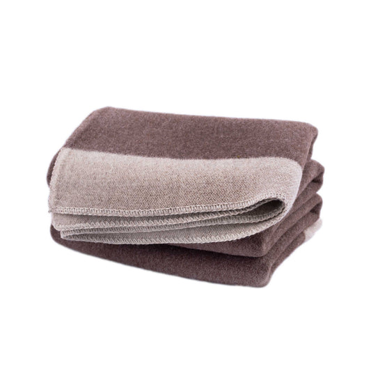 100% Wool Heavyweight Blanket - Natural Brown/Beige Stripes