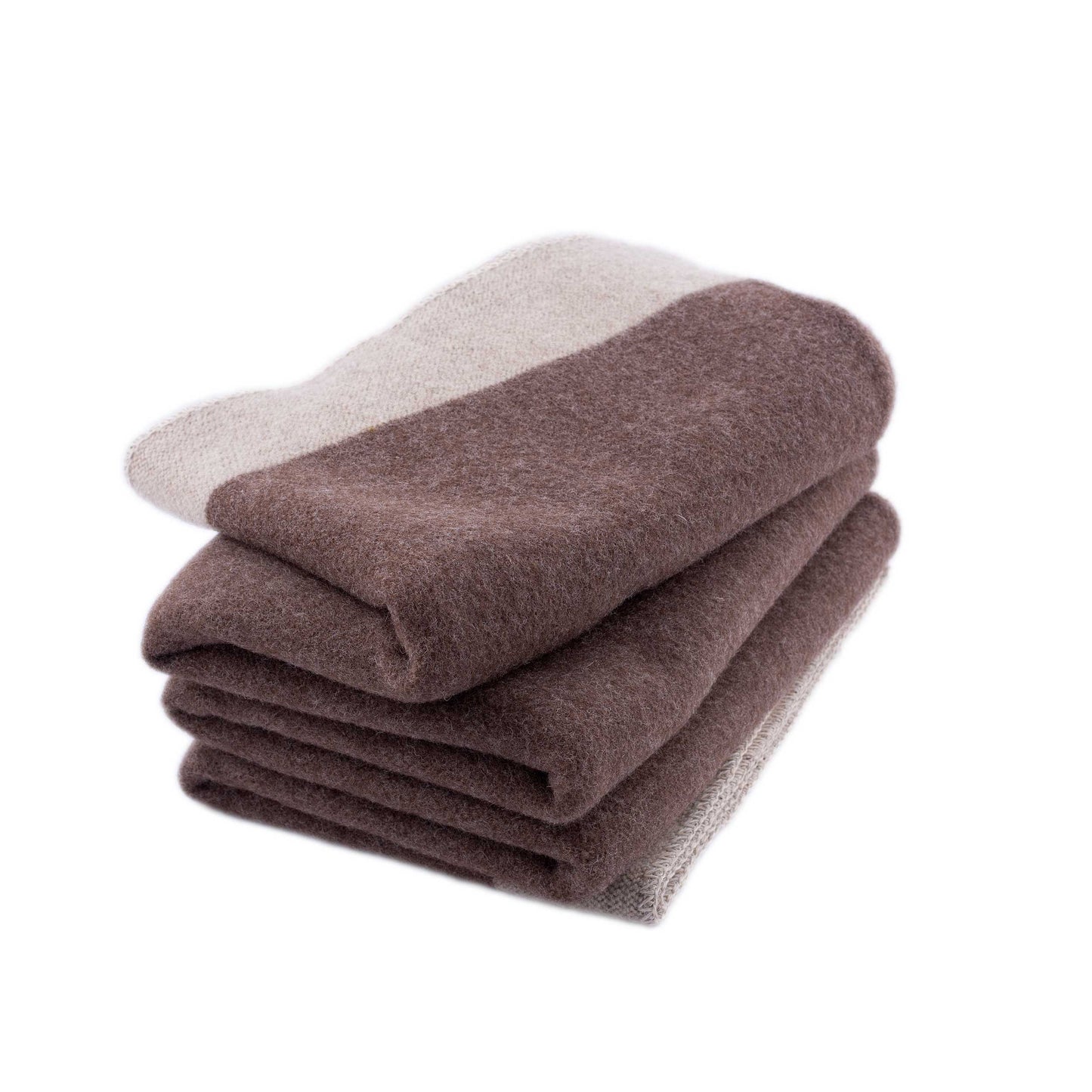 100% Wool Heavyweight Blanket - Natural Brown/Beige Stripes