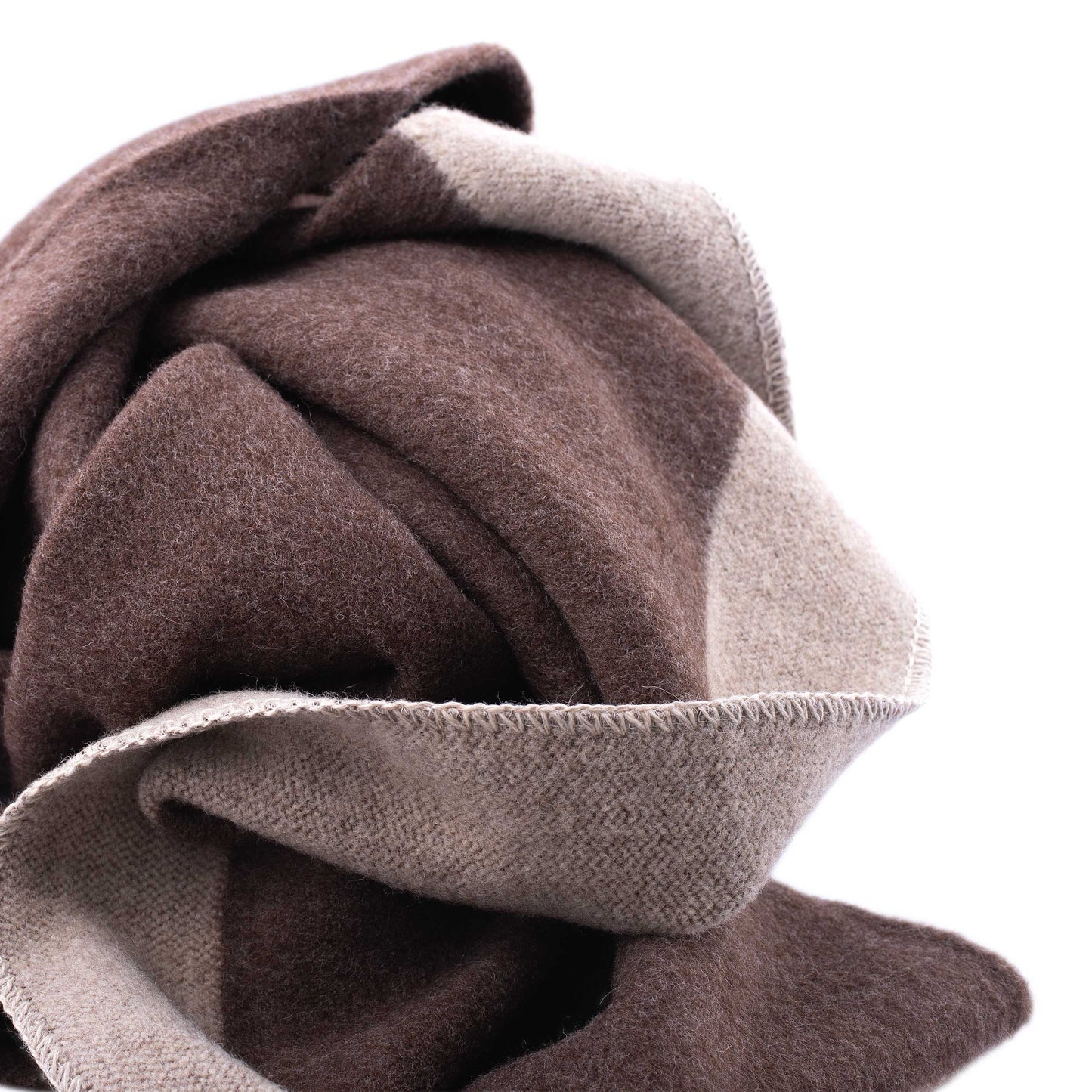 100% Wool Heavyweight Blanket - Natural Brown/Beige Stripes