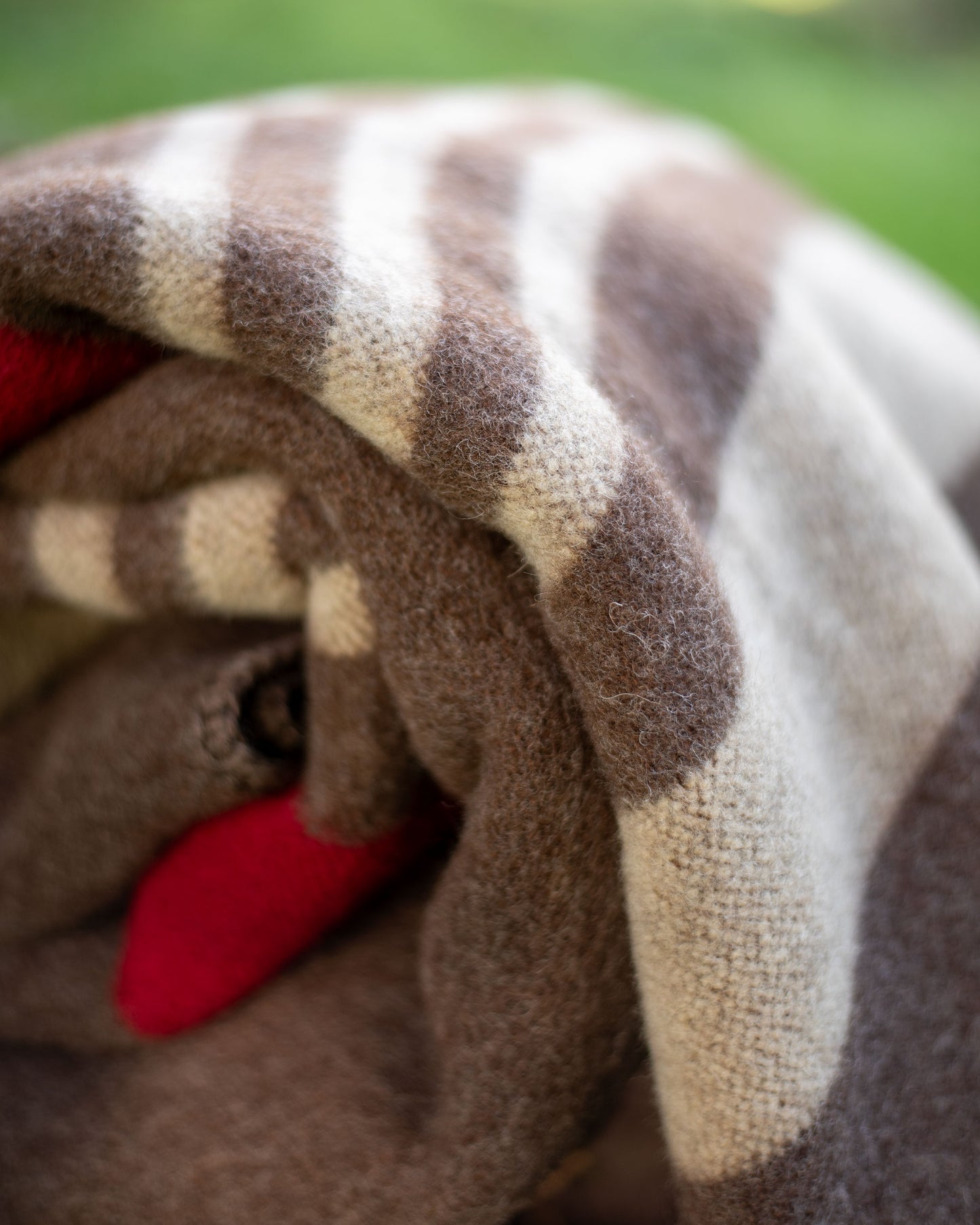 100% Wool Heavyweight Blanket - Natural Brown, Beige & Red Stripes