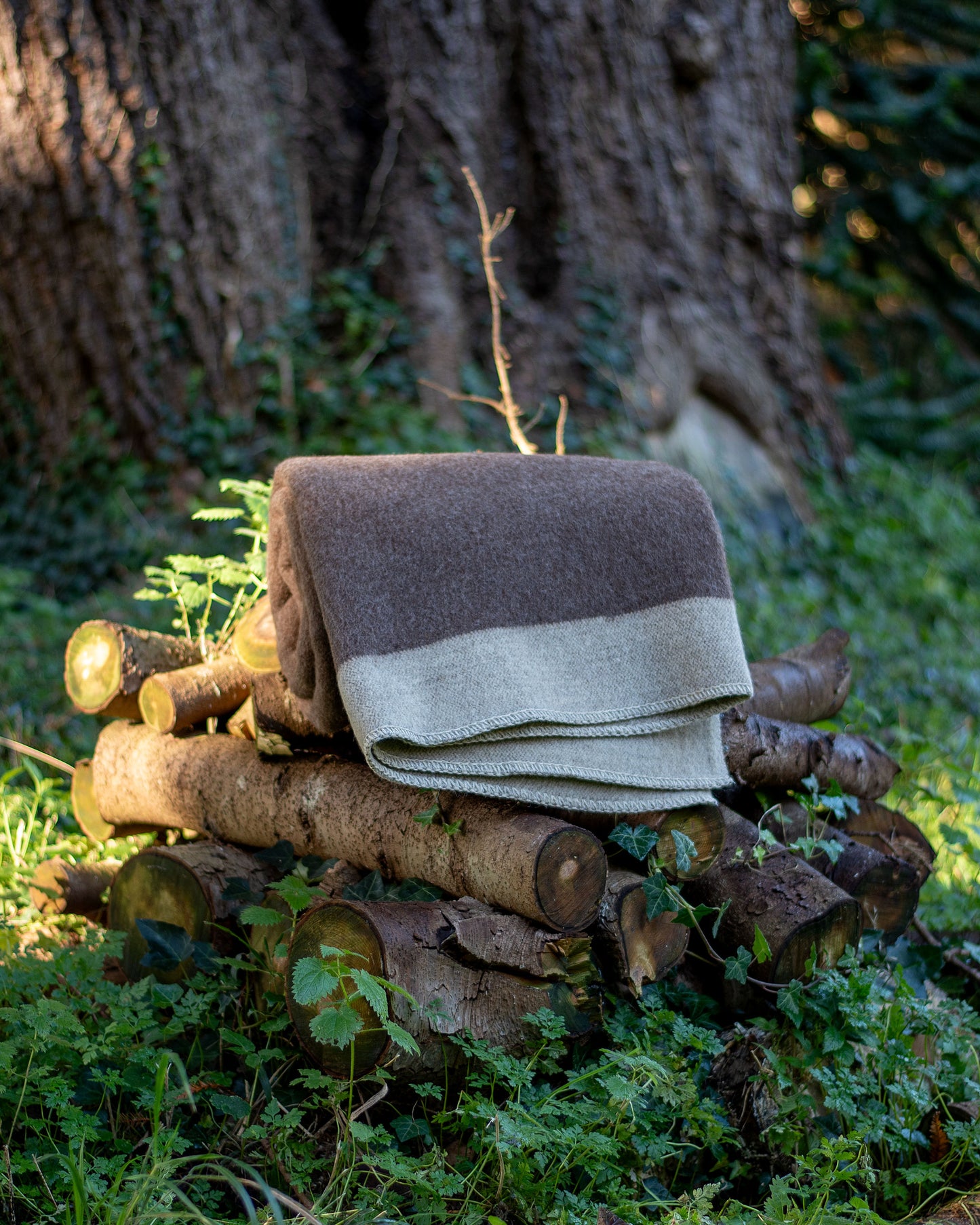 100% Wool Heavyweight Blanket - Natural Brown/Beige Stripes