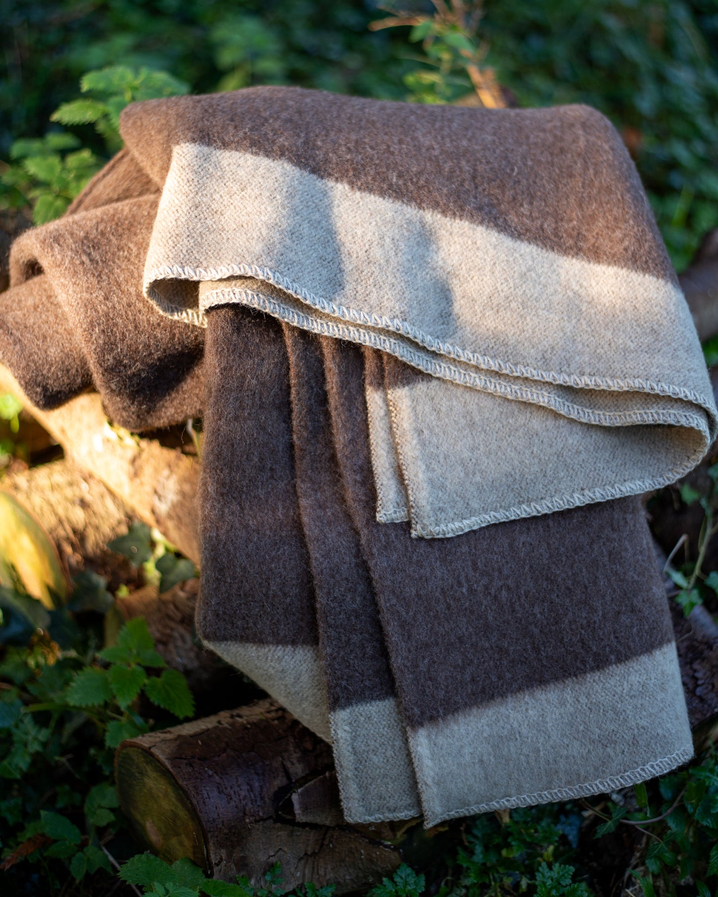 100% Wool Heavyweight Blanket - Natural Brown/Beige Stripes
