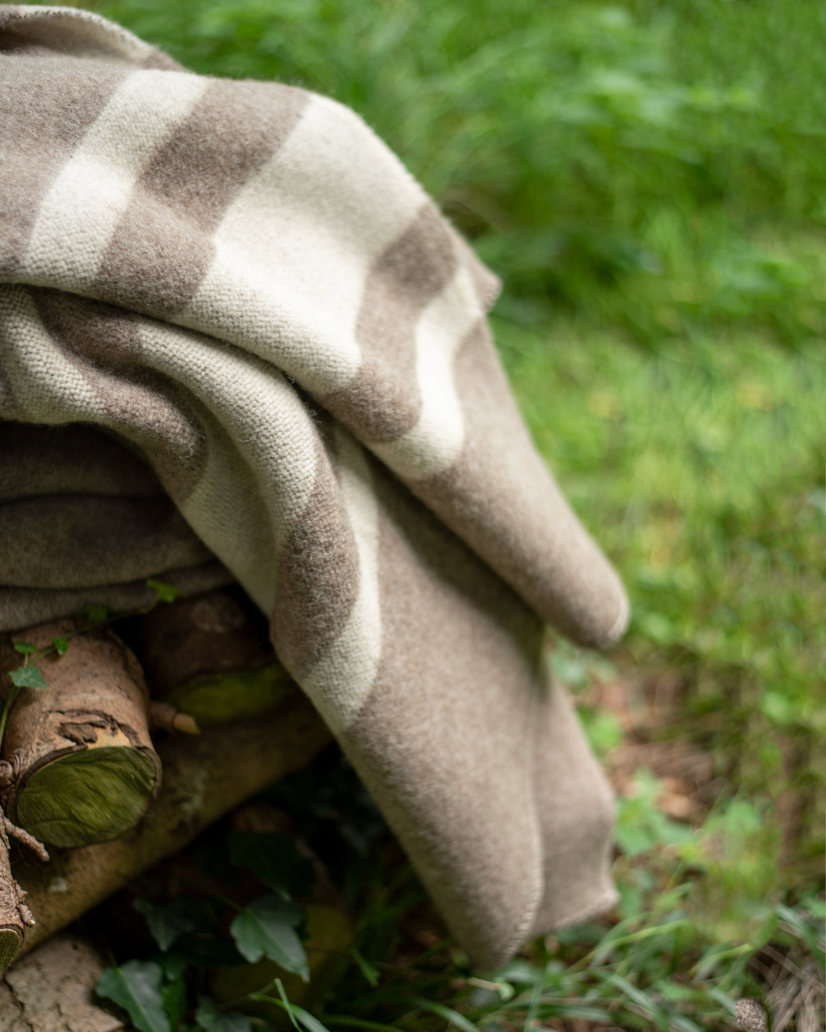 100% Wool Heavyweight Blanket - Natural Greige/White Stripes