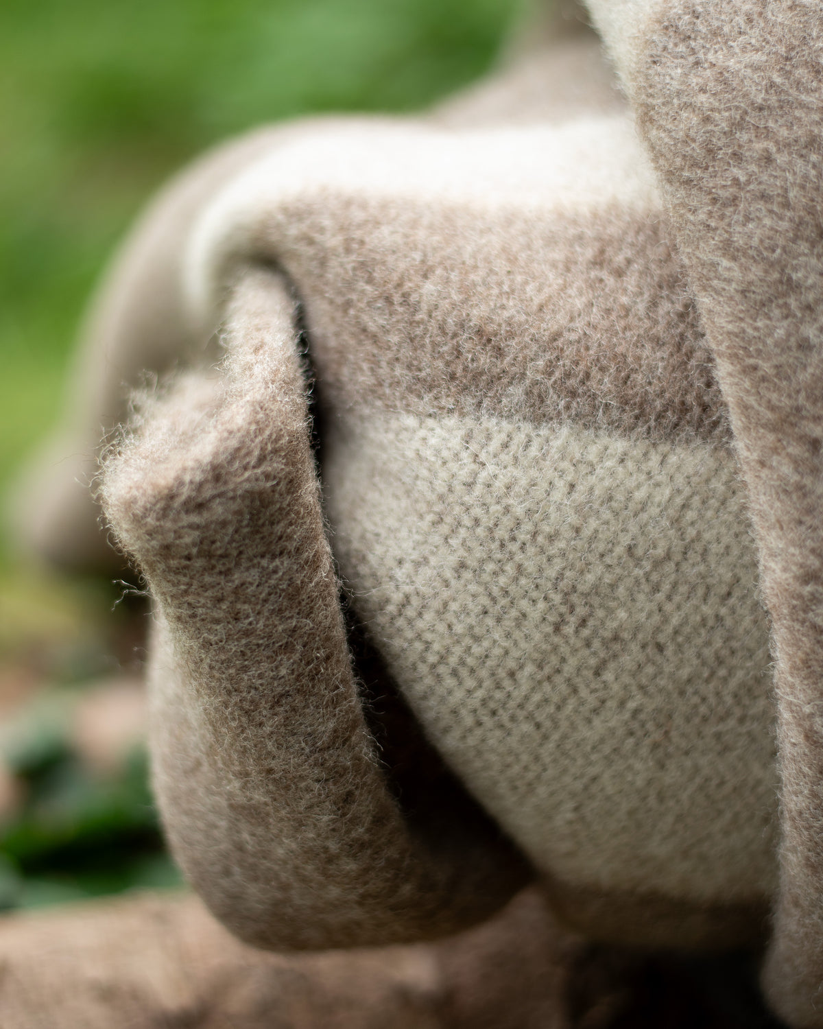 100% Wool Heavyweight Blanket - Natural Greige/White Stripes