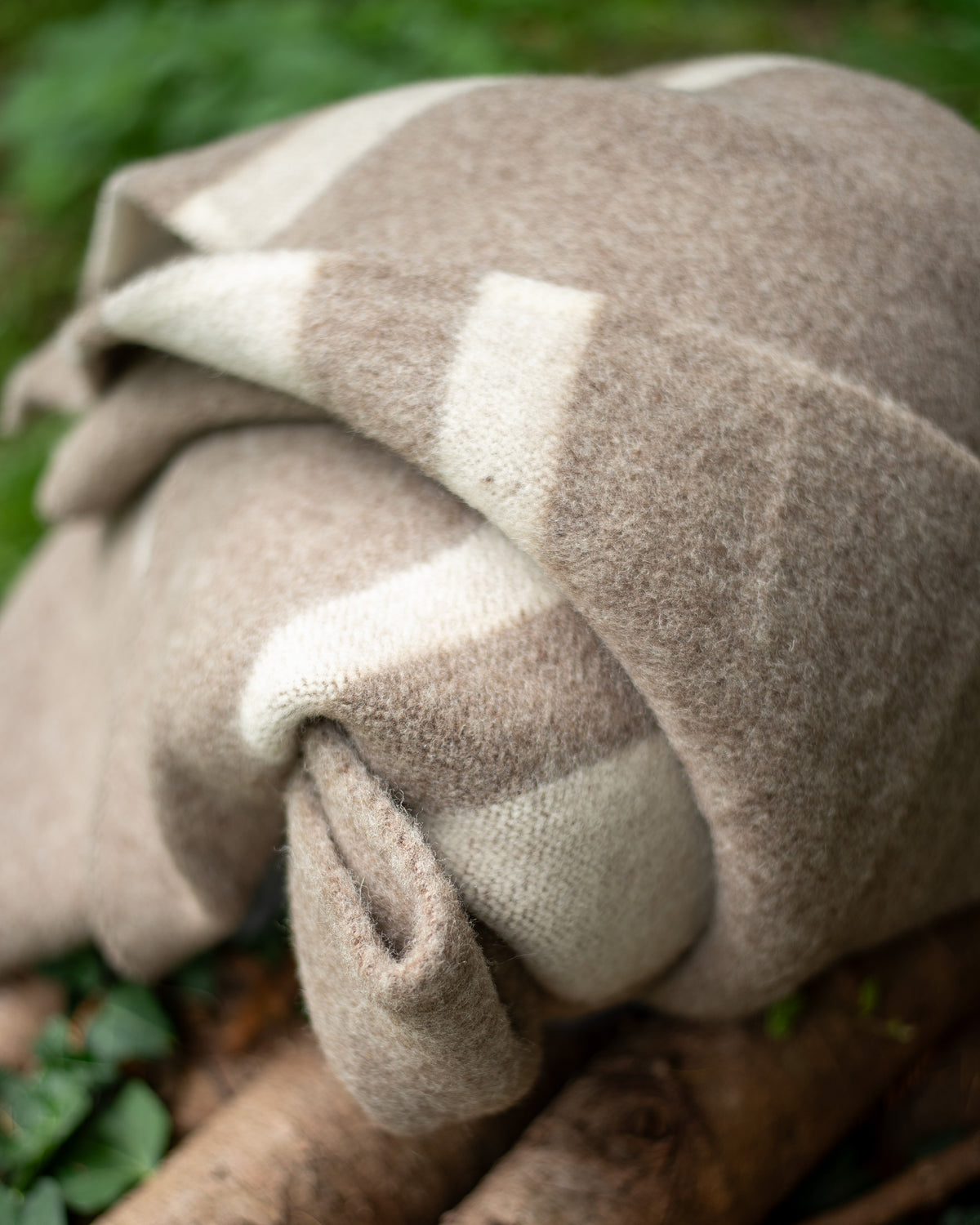 100% Wool Heavyweight Blanket - Natural Greige/White Stripes