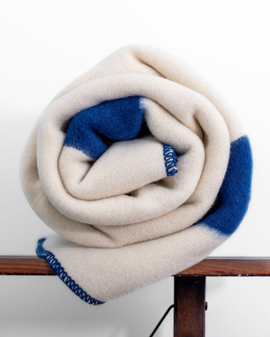 Pure New Wool Heavyweight Blanket - Natural White/Blue