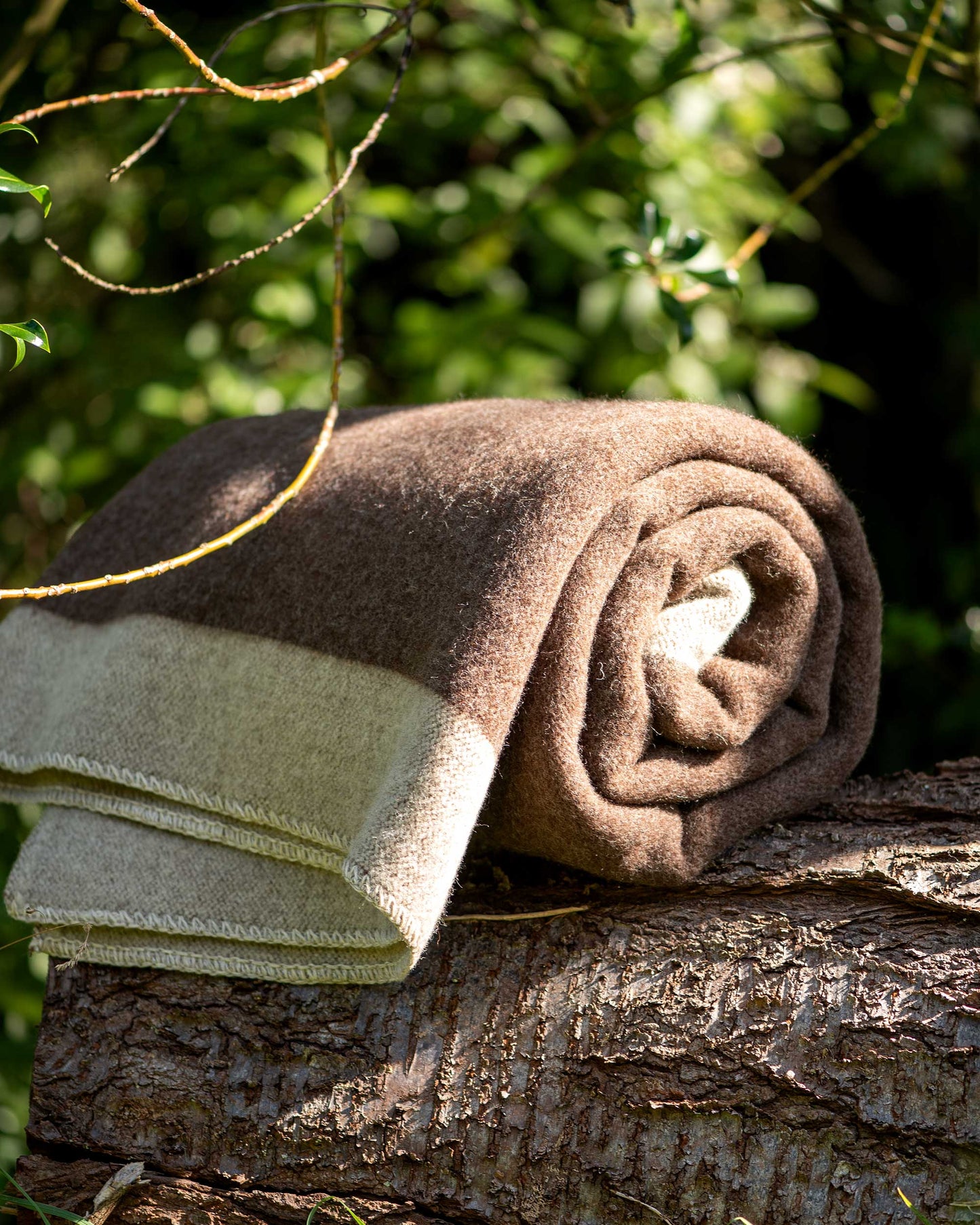 100% Wool Heavyweight Blanket - Natural Brown/Beige Stripes