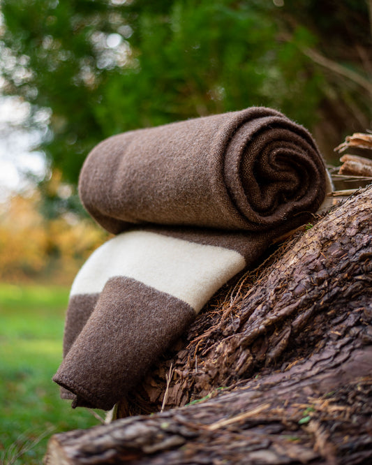 Pure New Wool Heavyweight Blanket - Natural Brown/White